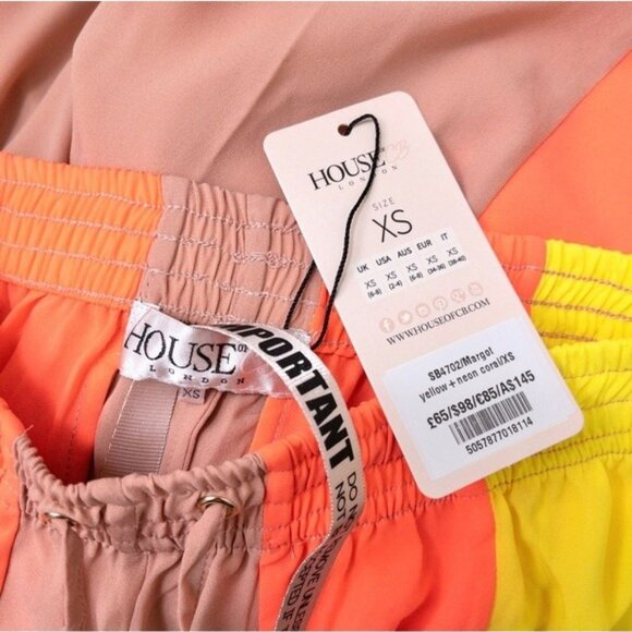 NWT House of CB Margot Wide Leg Stripe Pants XS Yellow Neon Coral Sheer Cover Up - Picture 5 of 11